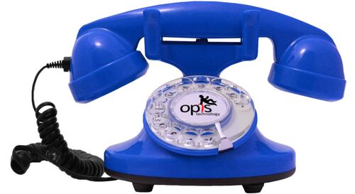 Opis FunkyFon cable Wählscheibentelefon / Retrotelefon / Nostalgietelefon (blau)