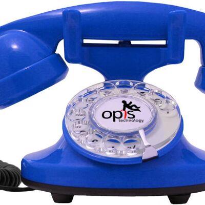 Opis FunkyFon cable Wählscheibentelefon / Retrotelefon / Nostalgietelefon (blau)