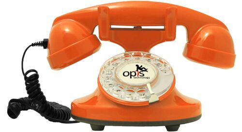 Opis FunkyFon cable Wählscheibentelefon / Retrotelefon / Nostalgietelefon (orange)