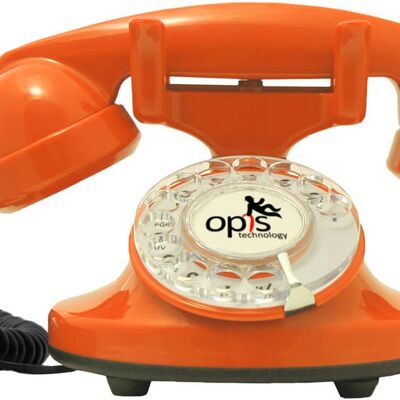 Opis FunkyFon cable Wählscheibentelefon / Retrotelefon / Nostalgietelefon (orange)