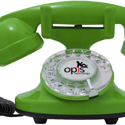 Opis FunkyFon cable Wählscheibentelefon / Retrotelefon / Nostalgietelefon (grün)