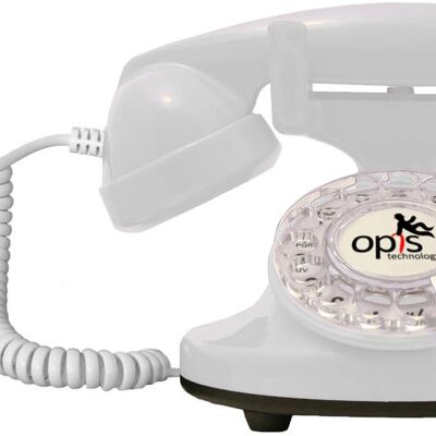 Opis FunkyFon cable teléfono rotatorio / teléfono retro / teléfono nostálgico (blanco)