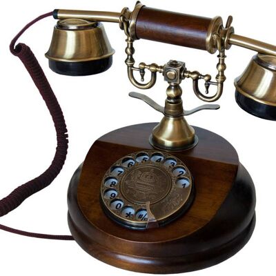 Opis 1921 cable Retrotelefon aus Holz und Metall / Holztelefon / Klassisches Telefon (Modell A)