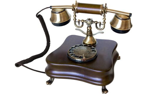 Opis 1921 cable Retrotelefon aus Holz und Metall / Holztelefon / Klassisches Telefon (Modell B)