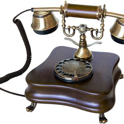 Opis 1921 cable retro telephone made of wood and metal / wooden telephone / classic telephone (model B)