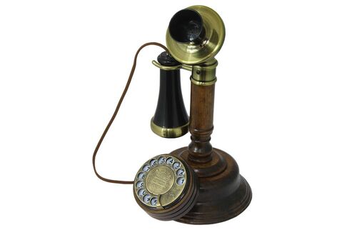 Opis 1921 cable Retrotelefon aus Holz und Metall / Holztelefon / Klassisches Telefon (Modell C)