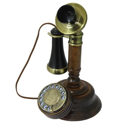 Opis 1921 cable retro phone made of wood and metal / wooden phone / classic phone (model C)