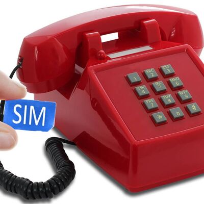 Teléfono de escritorio móvil Opis PushMeFon / teléfono de escritorio 2G / GSM / teléfono celular para personas mayores (rojo)