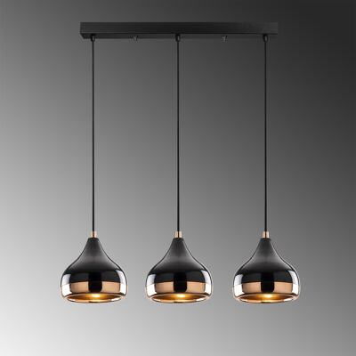 Opis PL5 small row of 3 (Ø17cm) - Elegant hanging lamps made of black metal and copper
