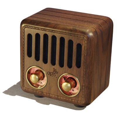 Opis Radio 2 - Pequeño altavoz Bluetooth retro de madera y radio UHF (nogal)