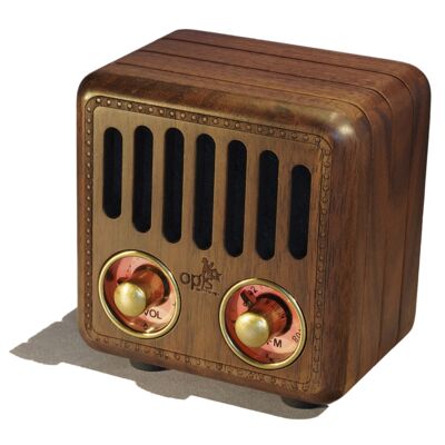 Opis Radio 2 - Petite Enceinte Bluetooth Rétro en Bois et Radio UHF (Noyer)