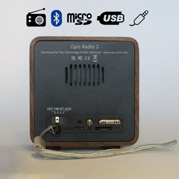 Opis Radio 2 - Petite Enceinte Bluetooth Rétro en Bois et Radio UHF (Noyer) 5