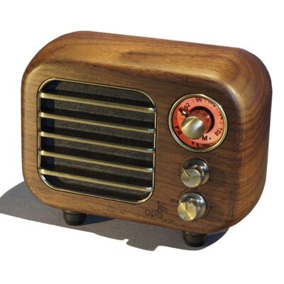 Opis Radio 3 - Pequeño altavoz Bluetooth retro de madera y radio UHF (nogal)