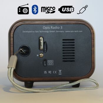 Opis Radio 3 - Petite Enceinte Bluetooth Rétro en Bois et Radio UHF (Noyer) 5