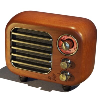 Opis Radio 3 - Pequeño altavoz Bluetooth retro de madera y radio UHF (madera de cerezo)