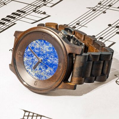 Opis UR-M4 Herrenuhr aus Holz und Stein (Schwarzes Sandelholz/Lapis Lazuli)