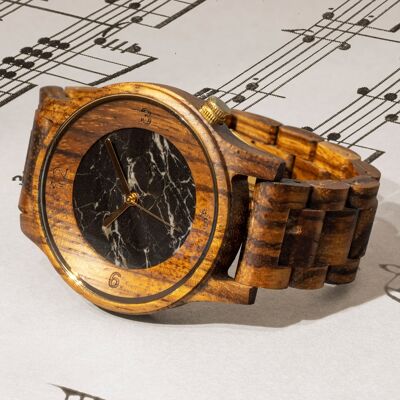 Opis UR-M4 Herrenuhr aus Holz und Stein (Zebrano/Marmor)