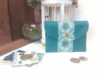 Porte monnaie portefeuille origami et mandala bleu 1