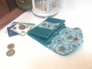 Porte monnaie portefeuille origami et mandala bleu 3