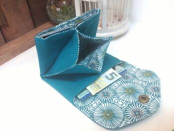 Porte monnaie portefeuille origami et mandala bleu 4