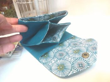 Porte monnaie portefeuille origami et mandala bleu 5