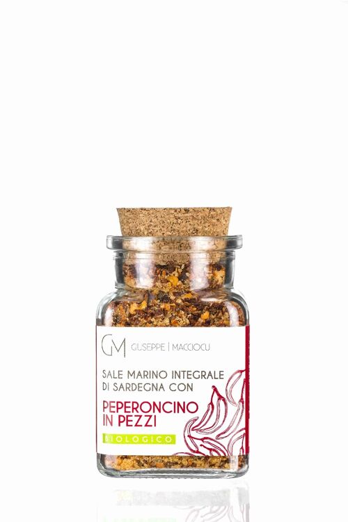 Unrefined sea salt + BIO red chilli pepper flakes 110gr Jar