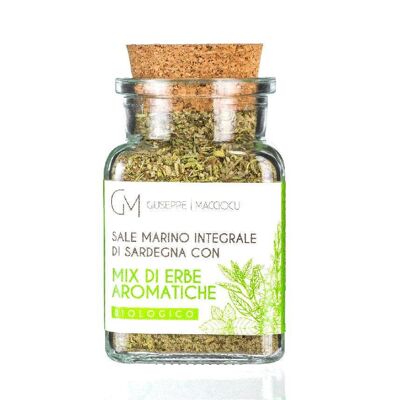 Sal marina sin refinar con mezcla de hierbas BIO 120gr Tarro tapa corcho