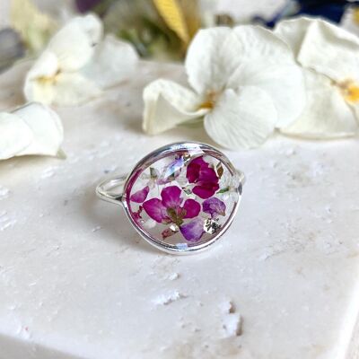 Berry blossom real flower 925 sterling Ring
