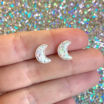 Real Opal stone 925 Sterling silver Moon stud earrings.