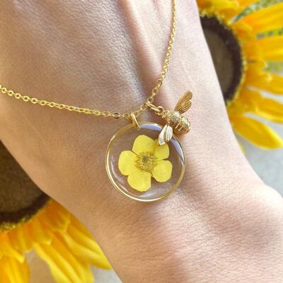 Real Buttercup & Bee charm GOLD necklace.