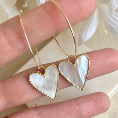 24ct Gold Plated Shell heart Hoop Earrings