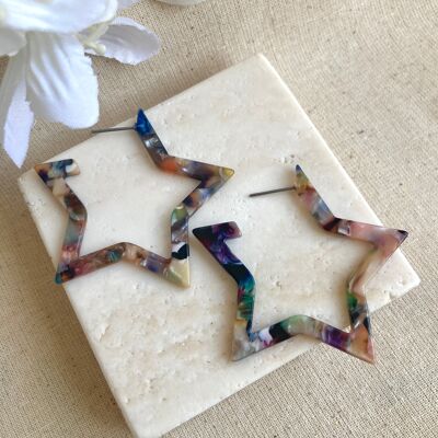 Kooky multicoloured marble effect Star hoop earrings.