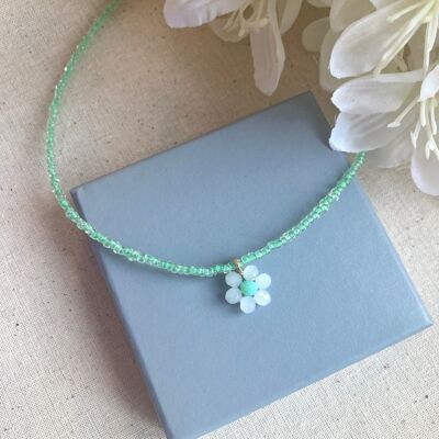 beaded daisy flower adjustable necklace - Green