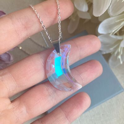AB Glass Moon Silver Necklace.