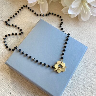 Black beaded Gold Flower Toggle clasp Choker.