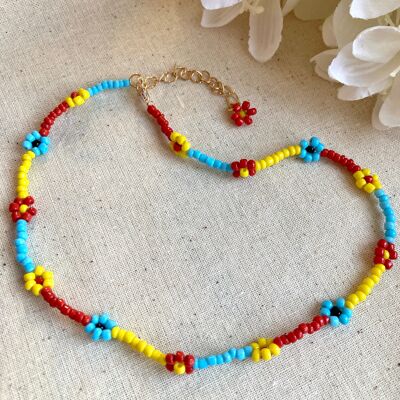 Multicoloured Beaded Flower Choker.