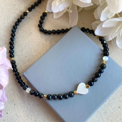 Black beaded Real Shell heart necklace.