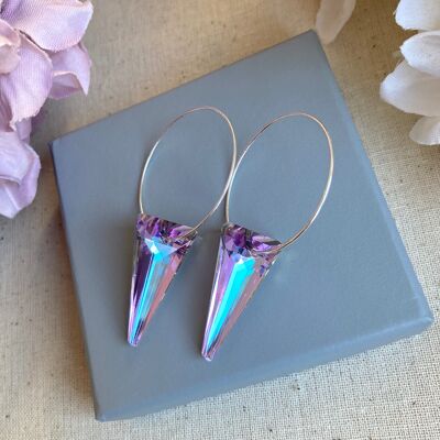 Purple Glass Spike silver Plated Hoop Earrings