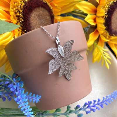 Kooky small silver electroplated leaf necklace