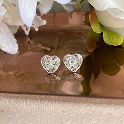 Real white lace flower & sparkle entirely 925 sterling silver stud earrings