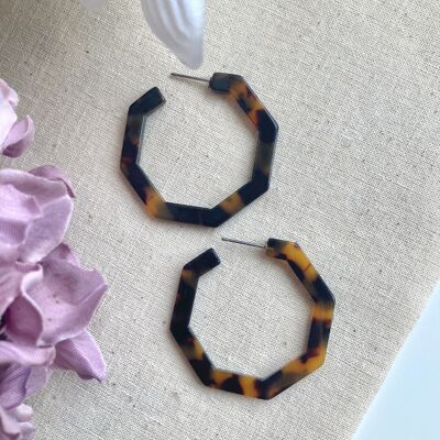 Kooky tortoise shell effect octagon hoop earrings