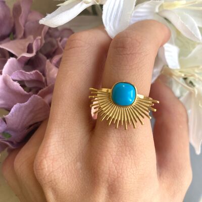 Kooky gold Non- Tarnish turquoise boho statement ring.