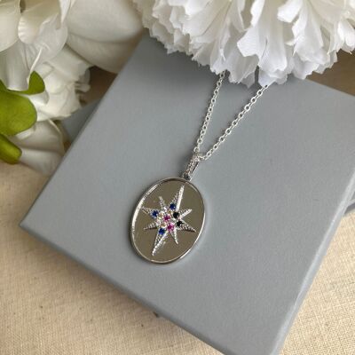 Kooky North Star colourful stone silver necklace.