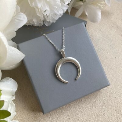 Kooky silver large horn necklace.