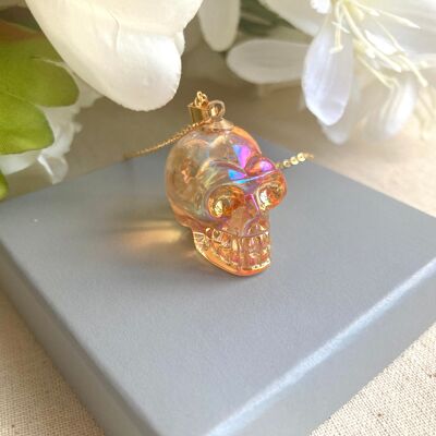 Glass skull Gold necklace - Pink/orange