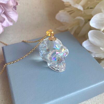 Glass skull Gold necklace - AB Clear