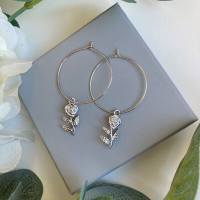 Silver Rose Hoops Silver Plated