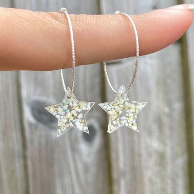 Real Opal stones & lace flowers Star 925 sterling silver hoop earrings - 20mm