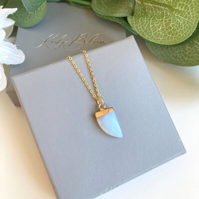 Opalite Small Gold Horn Necklace