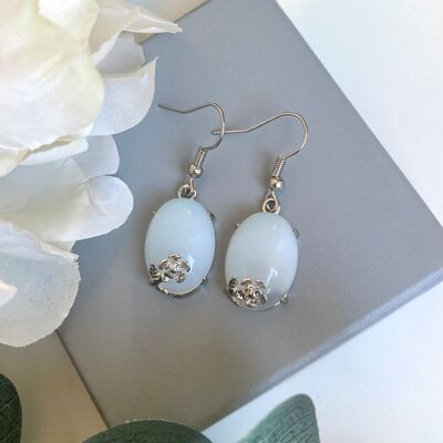 Opalite Flower Drop Sterling Silver Earrings